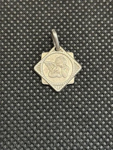 Pendentif Ancien Ange Argent 925 Et Or – Angelot Drapé Avec Panier, Occasion Superbe état