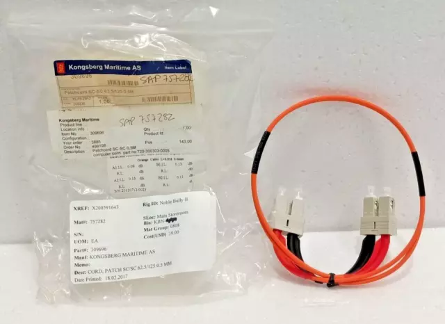 Kongsberg 309696 Cord Patch SC/SC 62.5/125 0.5MM New