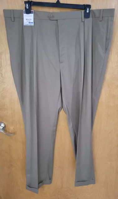 Roundtree & Yorke Travel Smart Big Man Pleated Ultimate Comfort Tan Pants 46x29