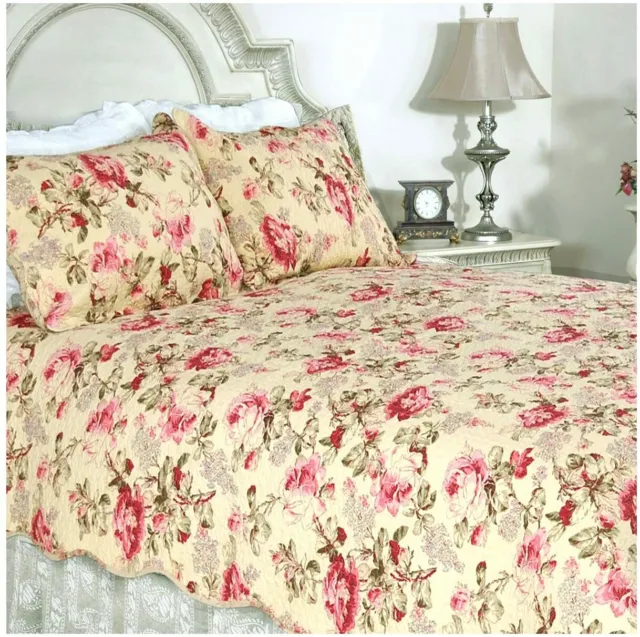 Beautiful Chic Cottage Shabby Pink Red Blue Yellow Green Lilac Rose Quilt Set