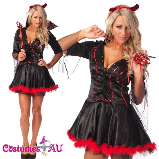 New Women Deluxe Halloween Gothic Vampire Devil Fancy Dress Costume S-2XL