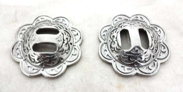 Par Jeremiah Vatios Conchos Ranurados Floral Caballo Ranuras Tack Acero Inoxidable Nuevo