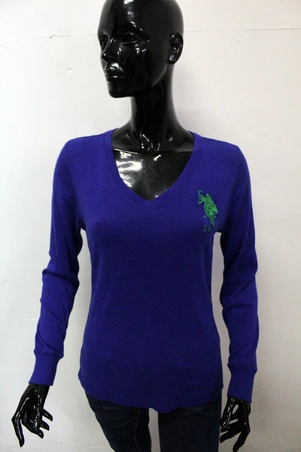 Us Polo Assn. Maglione Donna Taglia XL Sweater Blu Pullover Logo Cotone Maglia