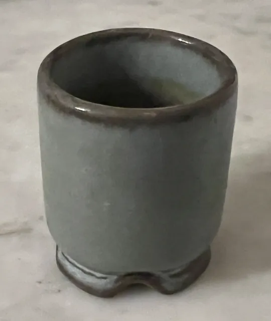 Vtg Frankoma Pottery Toothpick Holder Prairie Green Brown Shot Glass Vase