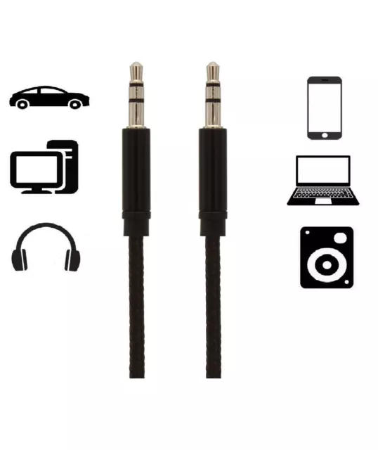 1m Strong Braided 3.5mm Jack to Jack Stereo Plug Aux Audio Auxiliary Cable Lead