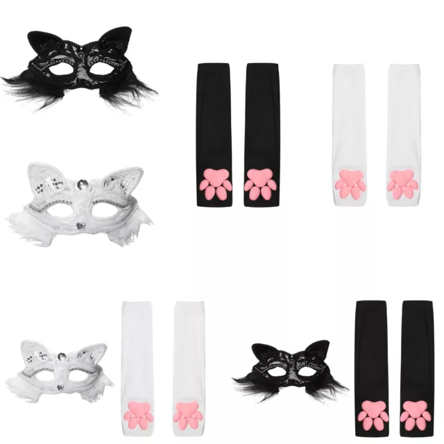 Womens Girls Cat Mask Animals Imitating Paw Sleeves Party Kitten Cosplay Cute