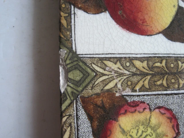 Antique Victorian Print And Tint Wall Tile - C1886 - Fruit And Flowers Design 2