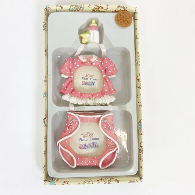 Vintage Baby Girl Hanging Wall Frames Pink White Top Diaper With Bottle Pacifier