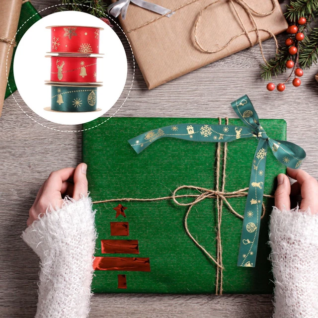 3 Rolls DIY Printed Ribbon Merry Christmas Ribbons Snowflake Grosgrain Deer