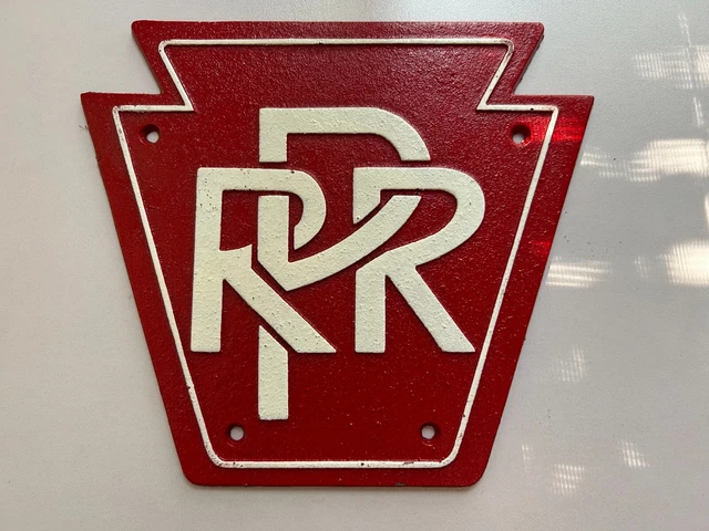 Vintage Cast Iron Red & White Pennsylvania Railroad Sign  And Matching Patch