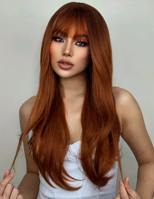 Womens Long Straight Hair Wigs Ladies Copper Auburn Brown Cosplay Full Wig