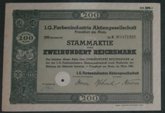 I. G. Farbenindustrie Aktiengesellschaft 1940  200 RM