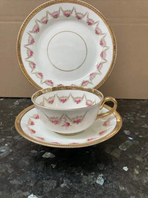 Antique  Royal Albert Crown China Tea Trio Swags And Garlands Pink Ditsy Roses