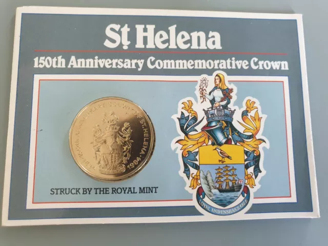 1984 Unc St Helena 150Th Anniversary Colony Fifty Pence 50P Coin Crown Size Coin