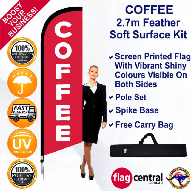 COFFEE Red 2.7m Feather Flag/Banner Kit with Spike *UV Protected *Knife Banner