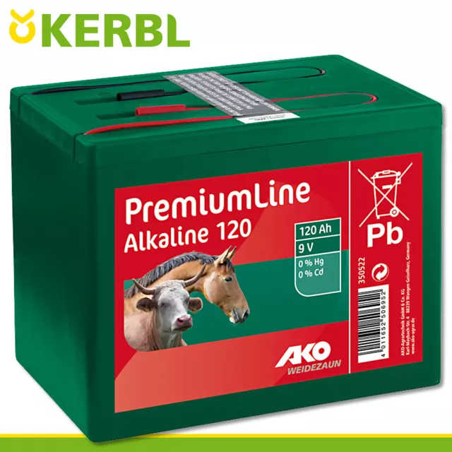 Kerbl Ako Alcalin Pile de Clôture 9V 120Ah Tension Schutz Vaches Chevaux Mouton