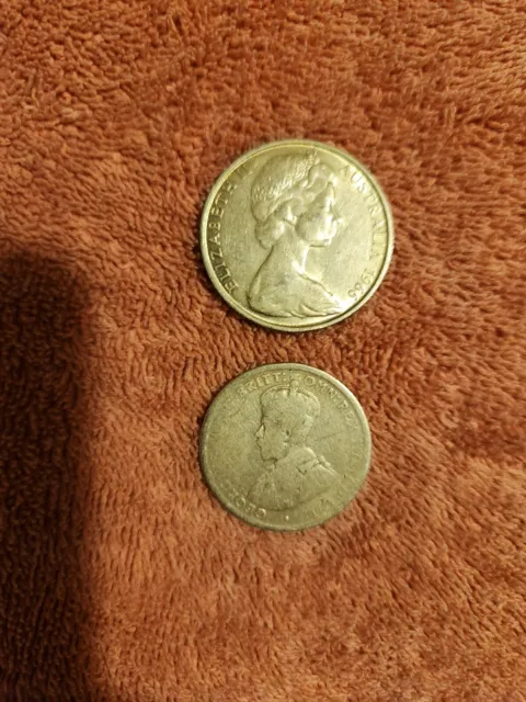 Australia .800 Silver 1966 50 Cents & .925 Silver 1918 1 Florin/2 Schillings