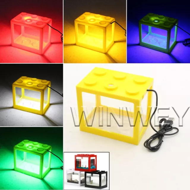 Mini Box USB Fish Tank Aquarium LED Light Lamp Desktop Ornament Decor Yellow