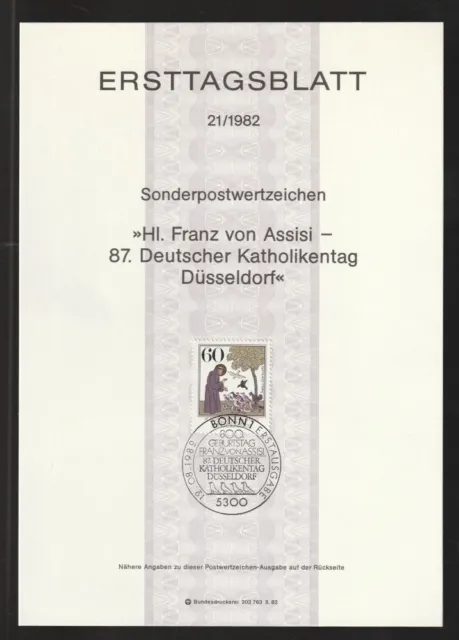 BRD Ersttagsblatt 800. Geburtstag von Franz von Assisi ETB 21-82