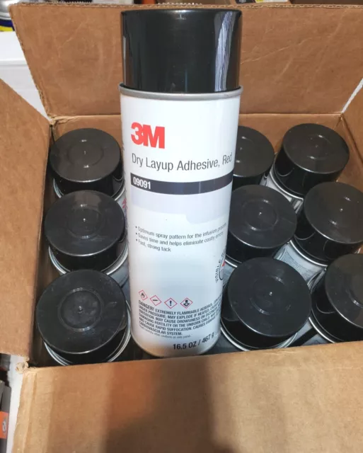 (12) 3M 09091 Dry Layup Spray Adhesive , 16.5 oz Aerosol Can, Red, Glass, Fabric