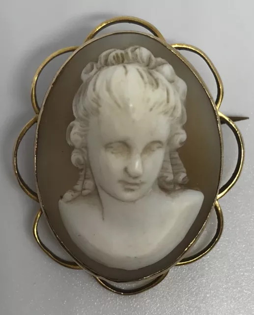 ANTIQUE 9ct GOLD CAMEO BROOCH GEORGIAN - VICTORIAN GENUINE SHELL HIGH RELIEF 