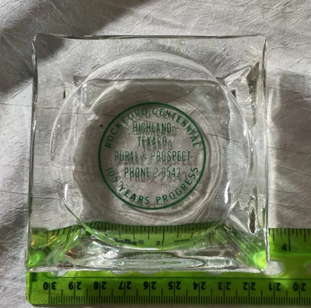 Vintage Glass Ashtray Highland Texago Gas Oil Rockford Centennial Illinois