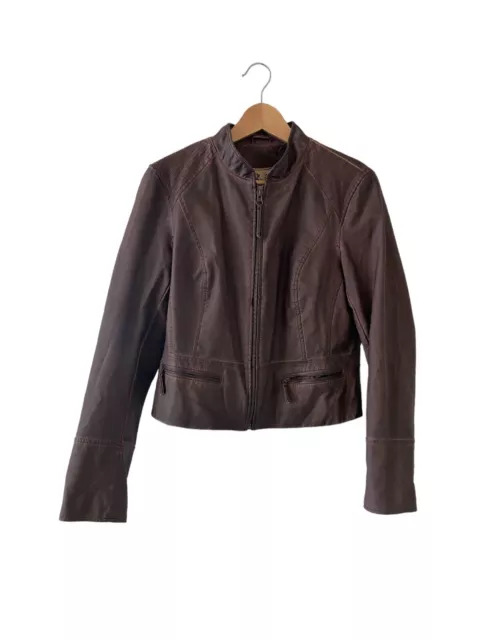 Anthropologie Dara Vegan Leather Brown Moto Bomber Jacket Hei Hei Size M