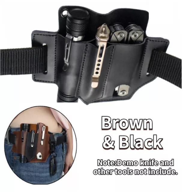 Portable EDC Belt Pouch Tool Kit Bag Flashlight Pen Knife  Genuine Leather Pouch