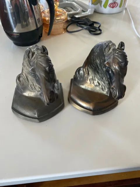 Brass Figural Horse Head PAIR Bookends Equestrian Horses Vintage Rustic