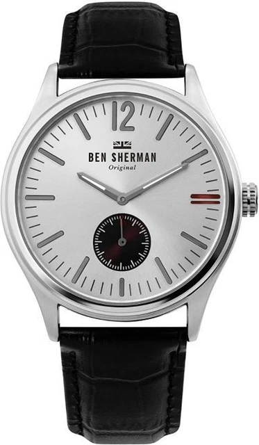 BEN SHERMAN MENS Watch with Silver Dial and Black Leather Strap
