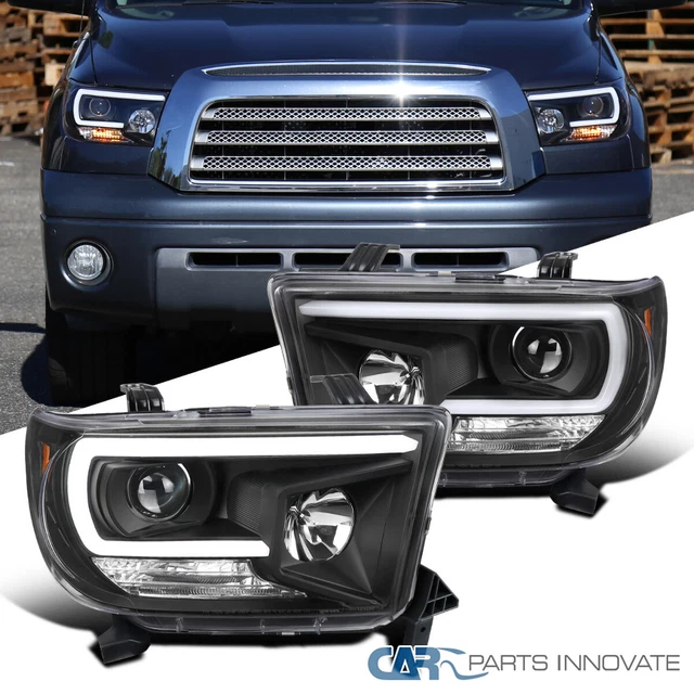 Fits Toyota 07-13 Tundra 08-17 Sequoia Matte Black LED Tube Projector Headlights