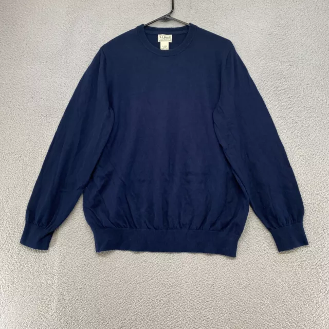 LL Bean Sweater Mens Large Cotton Cashmere Navy Blue Crew Neck Pullover