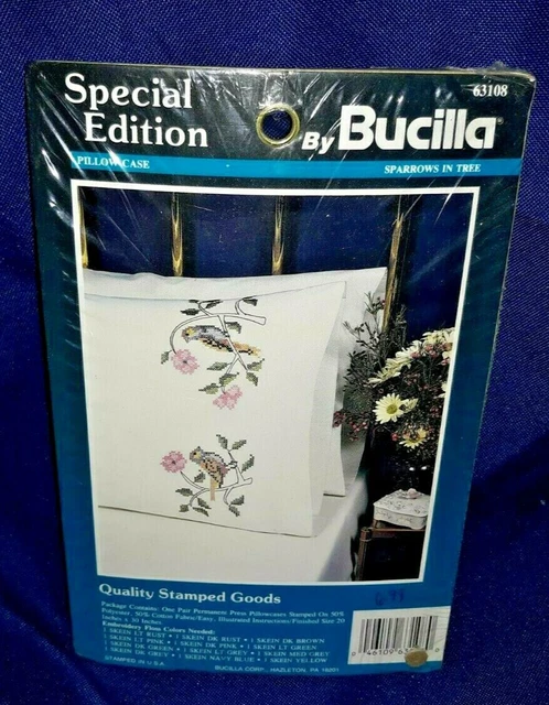 Funda de almohada vintage Bucilla edición especial gorriones en árbol ¡número 63108!¡!