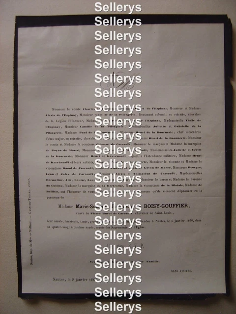 FAIRE PART DÉCÈS Madame Marie Suzanne de BOISYGOUFFIER Pierre Burot de