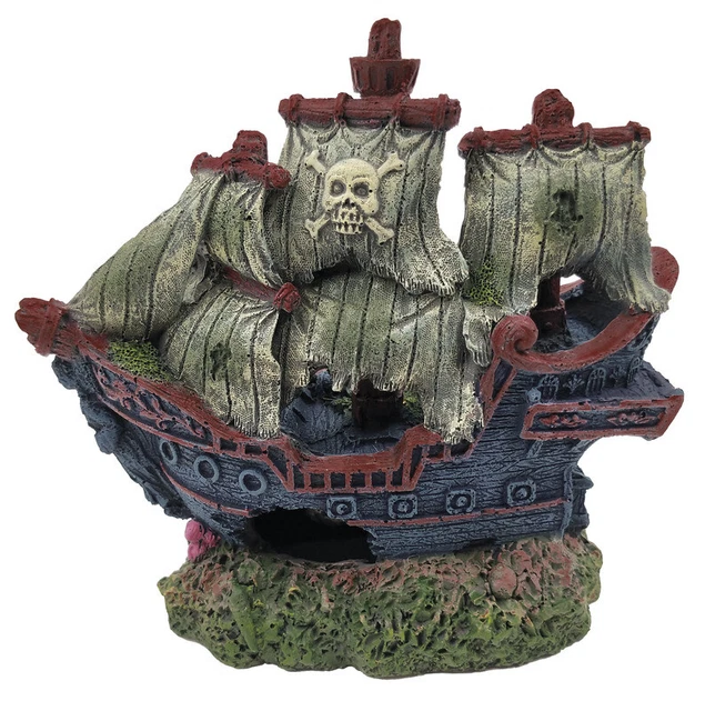 Shipwreck S Pirate Ship Aquarium Fish Tank Ornament Decoration 15x7x14cm