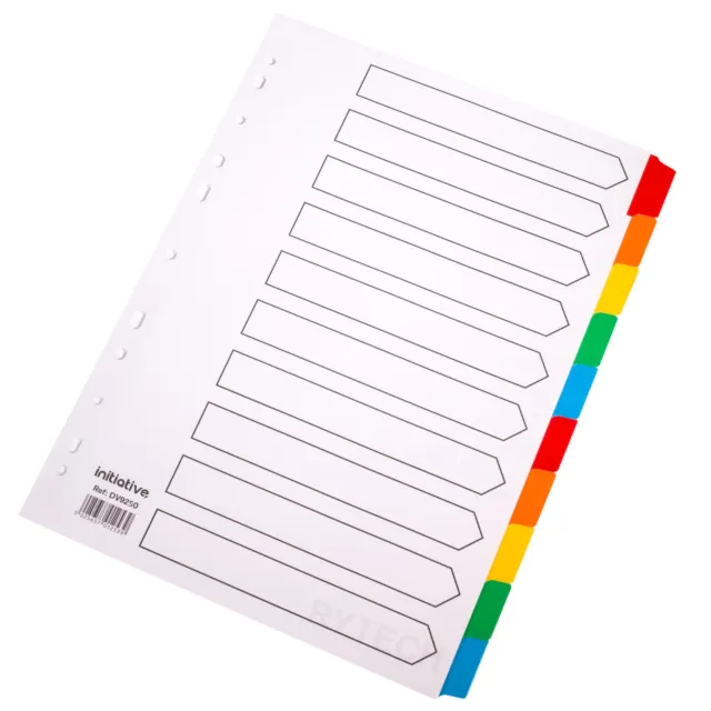 10 Part A4 White Index Dividers Multi Colour Mylar Tabbed Card File Ring Binder