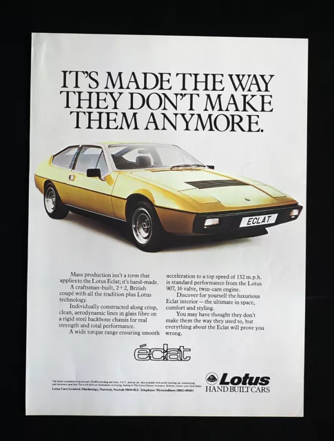 Original Vintage 1978 Advert. LOTUS Eclat 2+2. Car Advertisement