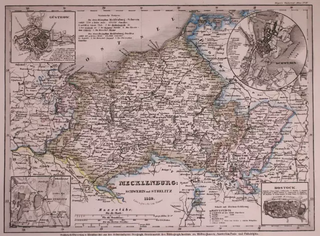 Dated 1839 Universal Atlas Map ~ MECKLENBURG / GERMANY ~ (10x12)-#1292