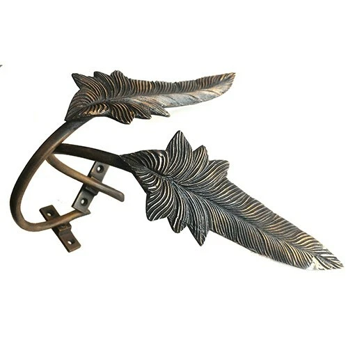 Pair of Feather Curtain Tie Backs Holdback Brass Wall Hooks Holder Home Decor
