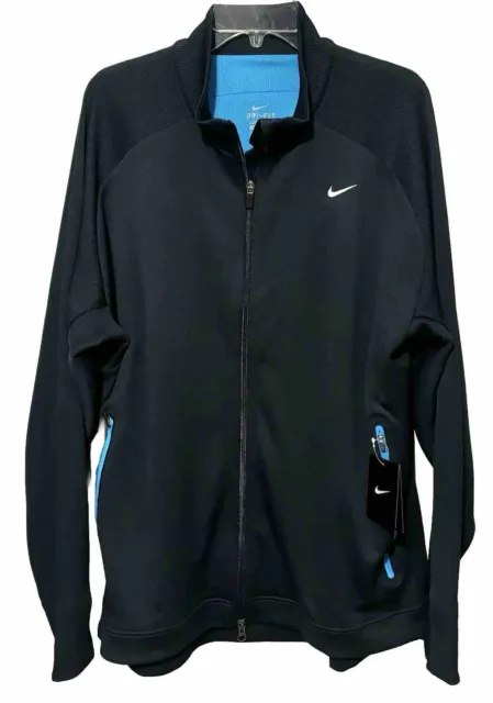 Nwt Men's Nike Dri-Fit Full Zip Athletic Jacket Black Blue Size Xxl Msrp $75.00