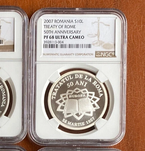 Romania Rumänien 2007: 10 Lei Ag PF68 UC 50th annivers Treaty of ROME + Booklet