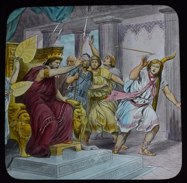 THE LIFE OF DAVID C1890 Magic Lantern Slide CHRISTAN RELIGION THRONE HARP