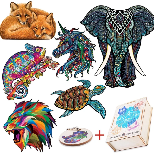 Animal Jigsaw Puzzles Colorful Intellectual Toy Creative Wooden Kids Game Gifts 2