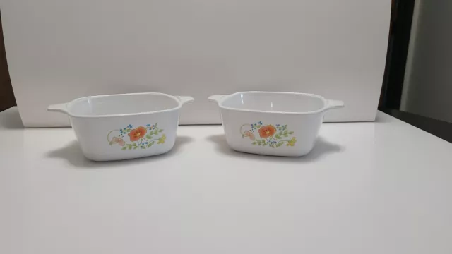 Corning Ware Wildflower Set Of 2 P-43-B  2 3/4 Cup Petite Pan Casserole Dishes