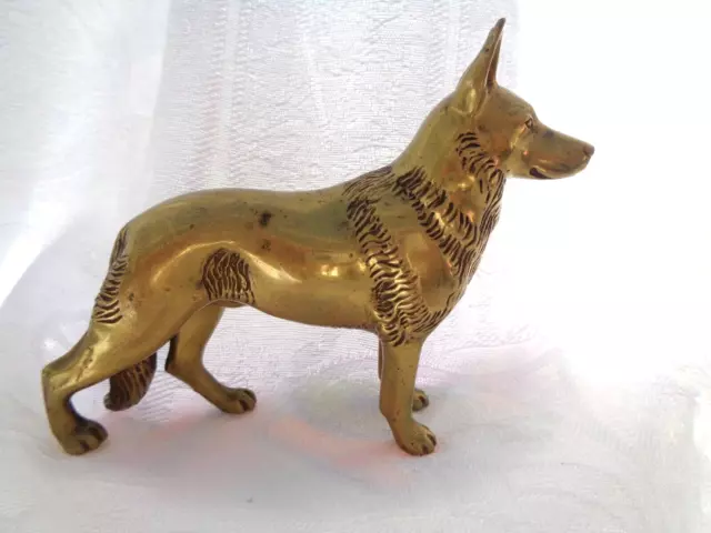 Vintage Heavy brass Alsatian German Shepherd Dog model statue figure