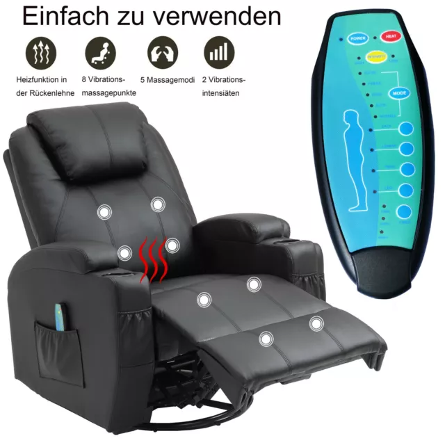 Massagesessel 360°drehbar Fernsehsessel Relaxsessel Wärmefunktion Fernbedienung 3