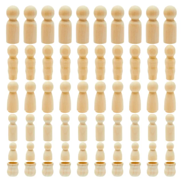 60 Pack Unfinished Wood Figurines Wooden Peg Dolls Family for DIY Crafts 5 Sizes
