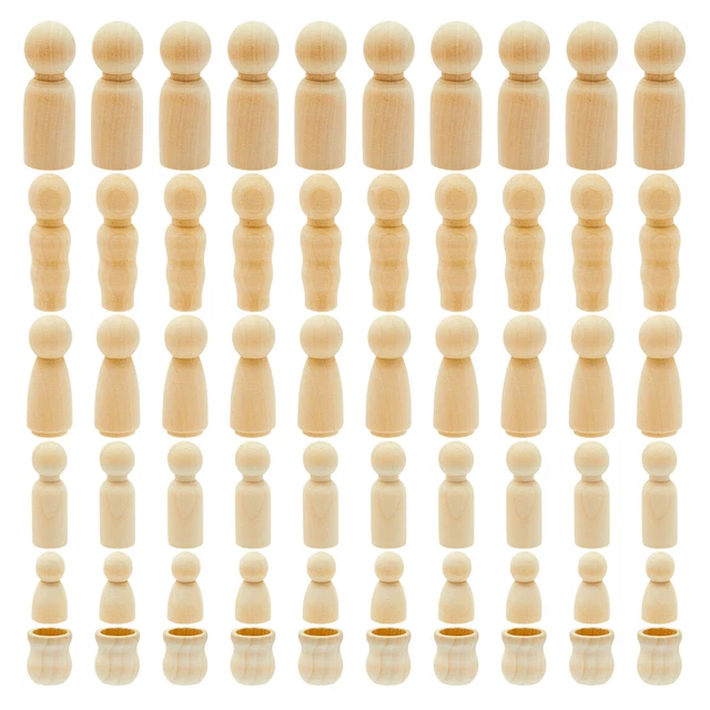60 Pack Unfinished Wood Figurines Wooden Peg Dolls Family for DIY Crafts 5 Sizes