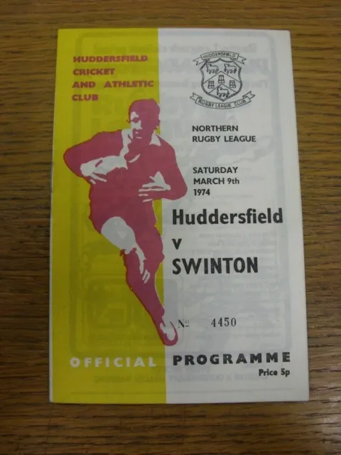 09/03/1974 Rugby League Programme: Huddersfield v Swinton  . FREE POSTAGE (UK ON