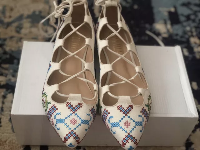 Anthropologie Billy Ella Lace Up Flats Size 8.5 2